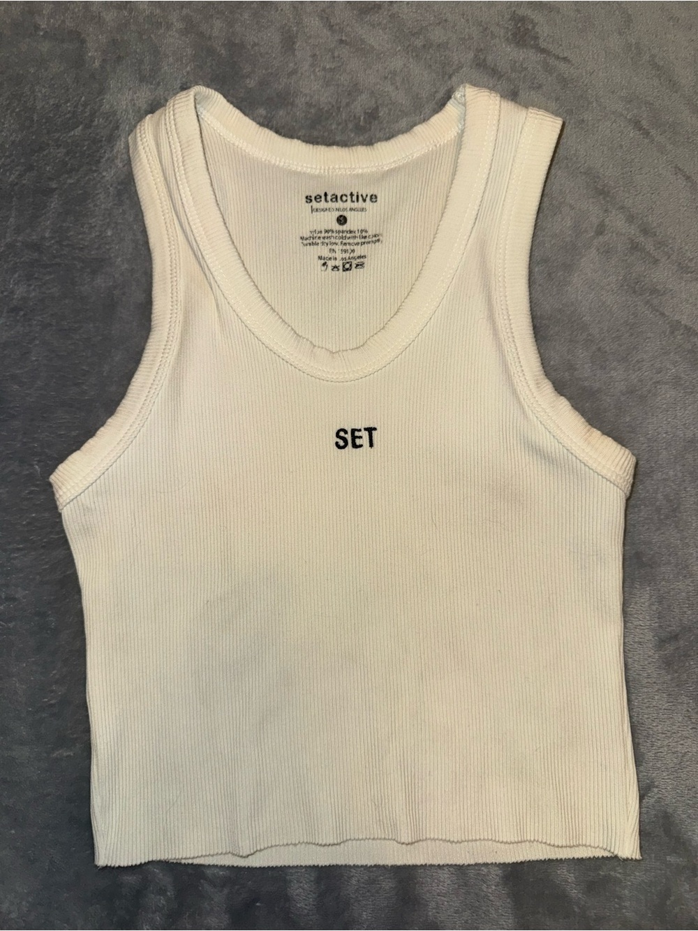 SET Active Off White Ribbed Cropped Scoop Tank Top Size Small